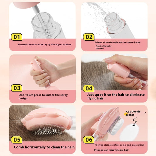 2 In 1 Self Cleaning Dog Brush Comb With Spray Pets Grooming Hair Remover Combs Brush Floating Hair