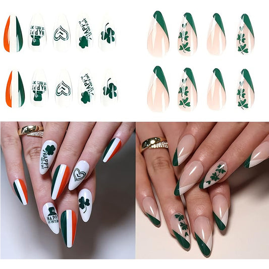 24 PCS Clover Nail Art, Length Long Water Pipe Fake Nails, Had Nail Tips False Nail