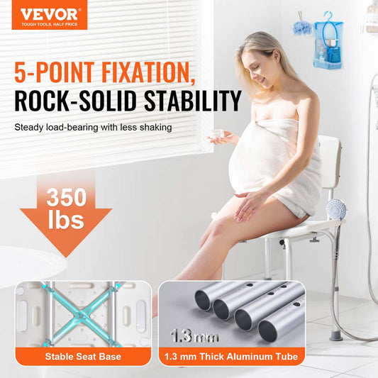 Shower Chair, Shower Seat With Back, Adjustable Height Shower Stool, Shower Chair For Inside Shower Bathtub, Non-slip Bathroom Bench Bath Chair For Elderly Disabled Handicap, 350 Lbs Capacity