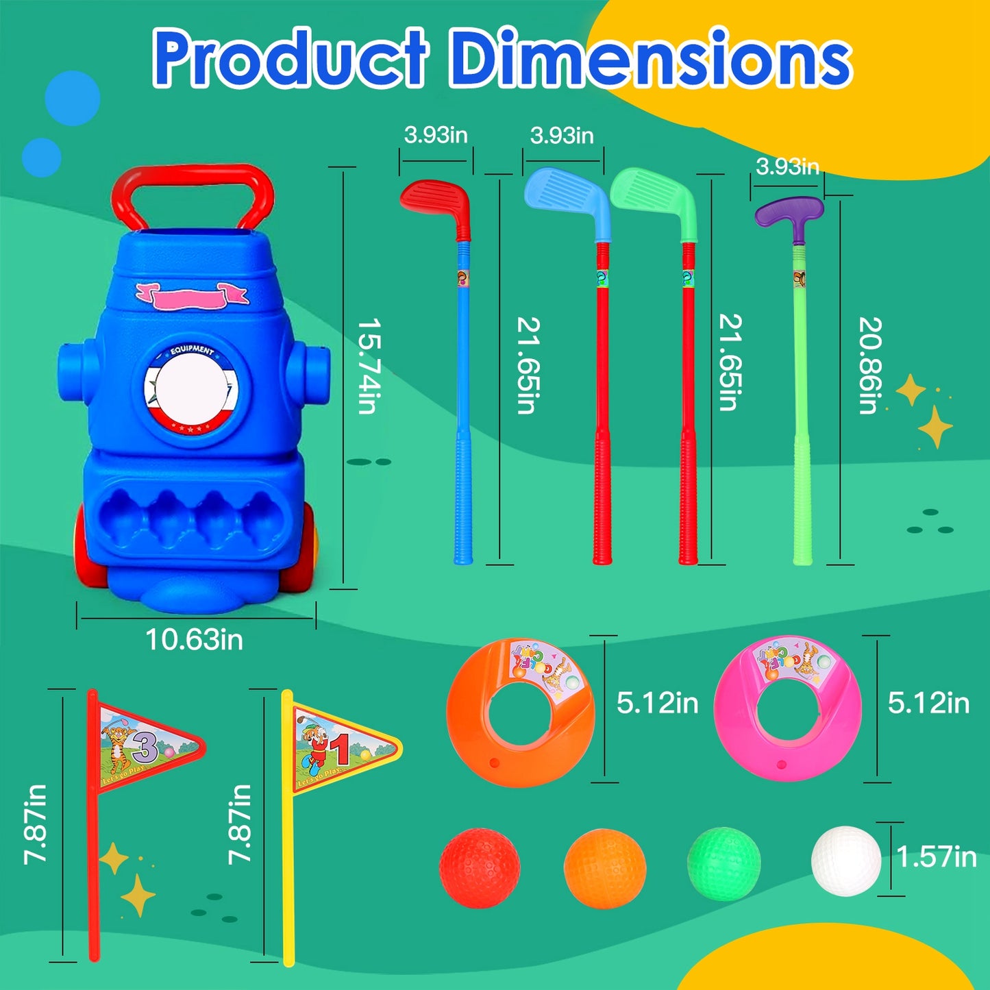 Toddler Golf Set With 4 Balls 4 Clubs 2 Holes 2 Flags Golf Cart Indoor Outdoor Golf Game Gift For 3-5 Years Old Kids For Spring Outdoor Activities